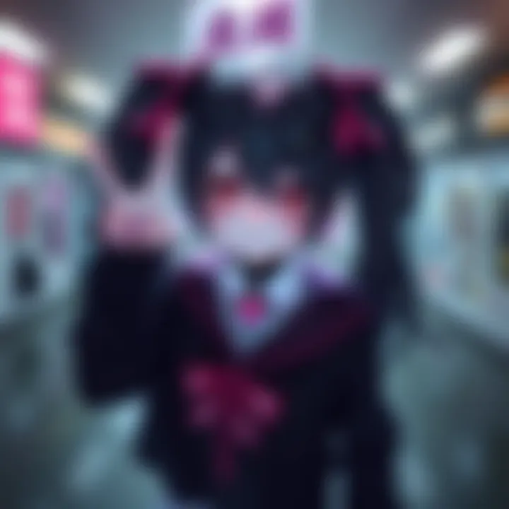 Grok AI in a digital setting with twintails and goth style, inspired by Misa from Death Note, striking a playful pose.