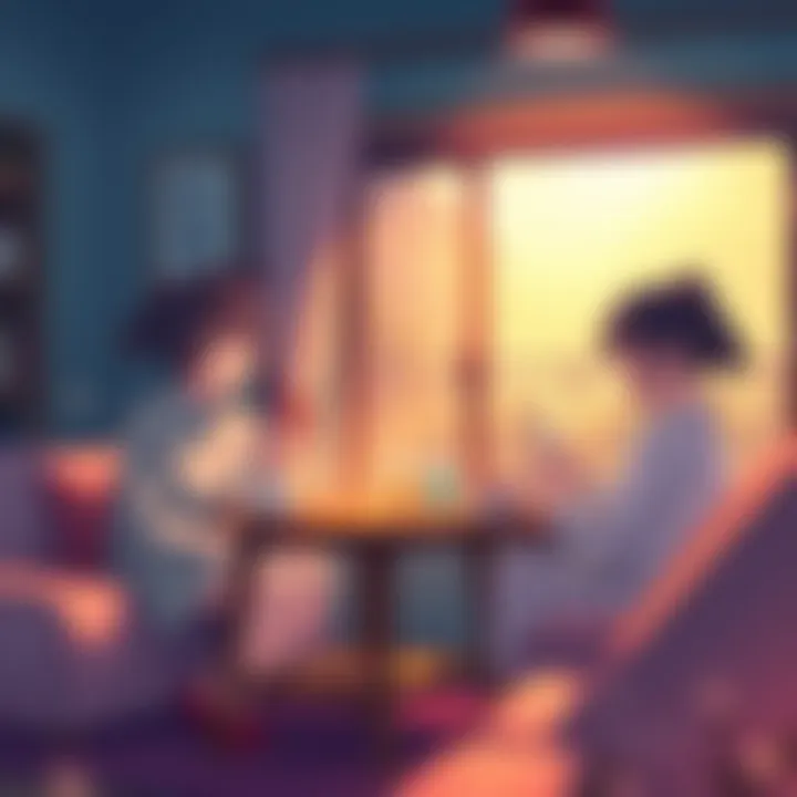 Grounded Slice of Life Anime A cozy scene featuring characters from slice of life anime enjoying everyday activities like talking, studying, and drinking tea together in a warm room.