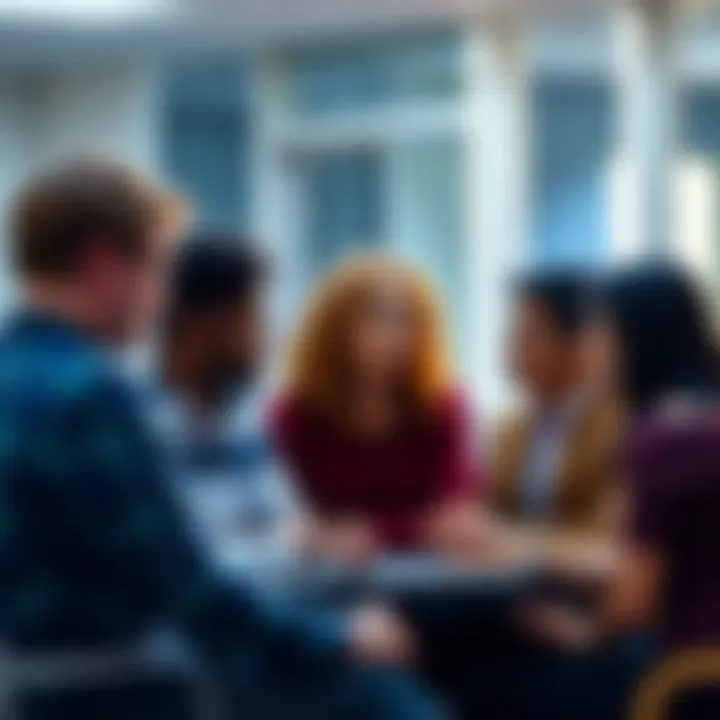 A diverse group of people engaged in a serious discussion about repeating actions and their motivations.
