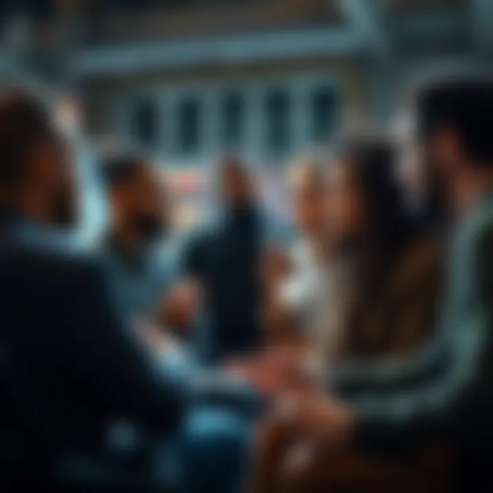 A diverse group of individuals engaged in a serious discussion about social topics, reflecting their motives and actions in 2025.