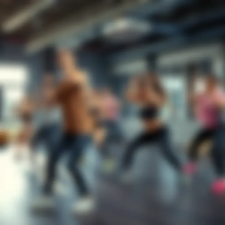People exercising together in a fitness class, promoting health and community spirit.