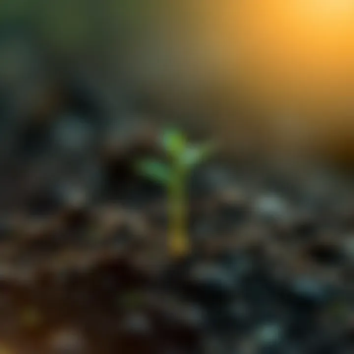 A small green plant sprouting from the soil, symbolizing growth and transformation over time