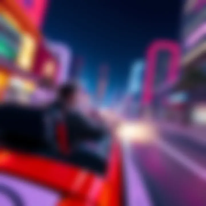 GTA6 Exciting Gameplay A character driving a high-speed car in a vibrant cityscape, showcasing thrilling action in GTA6.