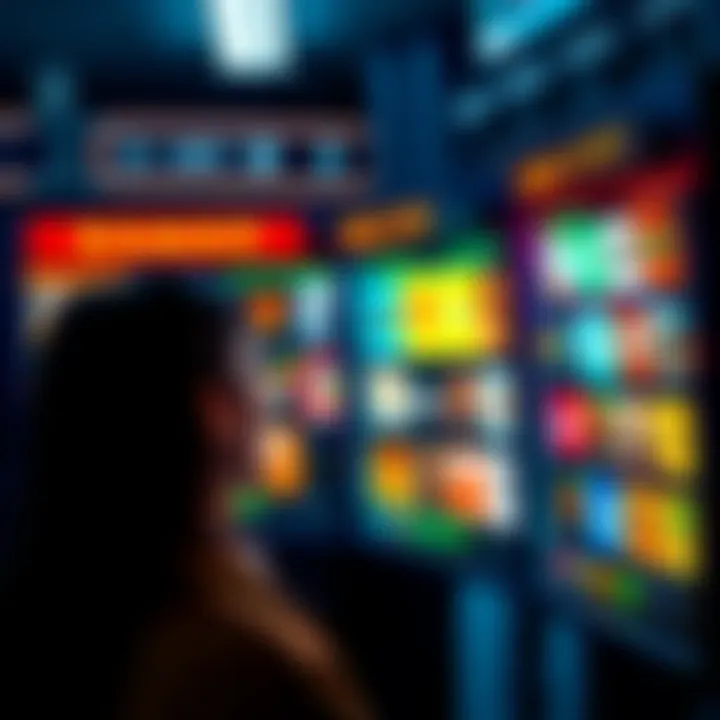 A person looking at a colorful display of the Part 1 Box Set Boom Seven, considering their options