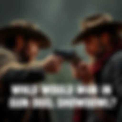Gun Duel Showdown Arthur Morgan and Cole Cassidy facing each other in a tense gun duel with their weapons drawn.