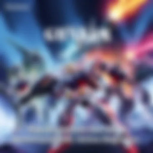 Colorful poster showcasing various Gundam mechs ready for battle with dramatic background