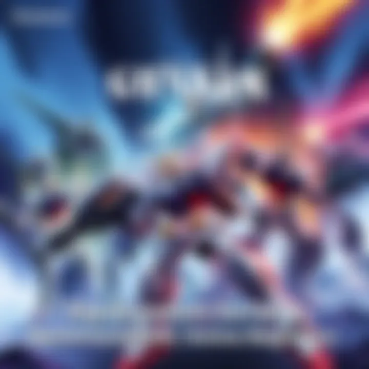 Colorful poster showcasing various Gundam mechs ready for battle with dramatic background