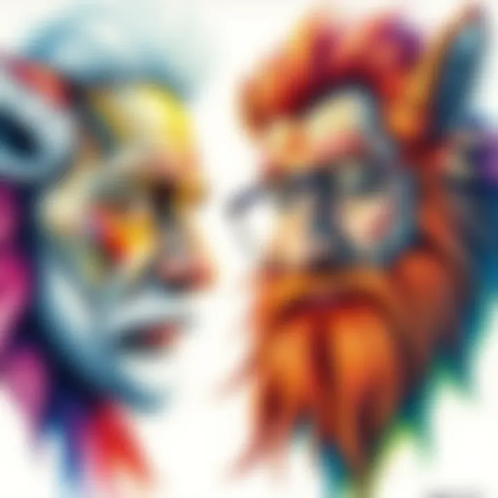 A vibrant pencil drawing showcasing the unique styles of Gunther and Eld, highlighting their artistic charm and creativity in colored pencils.