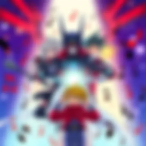 A vibrant illustration featuring characters from Gurren Lagann surrounded by musical notes and symbols, highlighting the energy of the series' soundtrack.