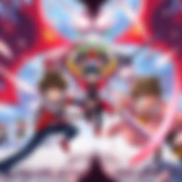 A vibrant scene featuring characters from Gurren Lagann engaged in a battle against a massive foe, showcasing themes of bravery and teamwork.