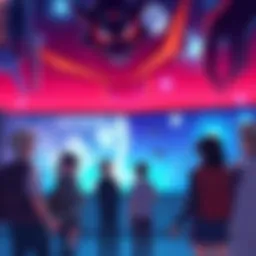 A group of people sharing their thoughts and predictions about Gurren Lagann, with scenes from the show in the background.