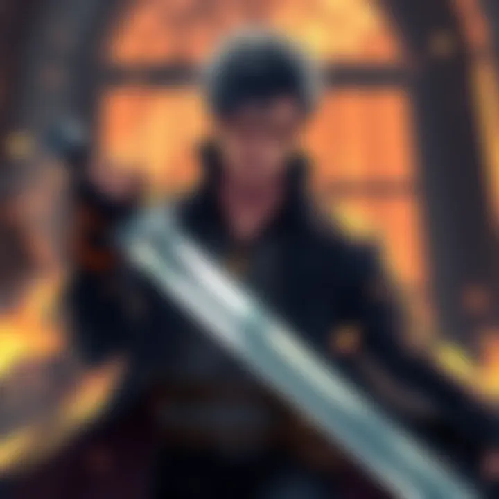 Guts wearing his outfit from the Golden Age arc after Griffith's assassination attempt, holding his sword with a determined expression.