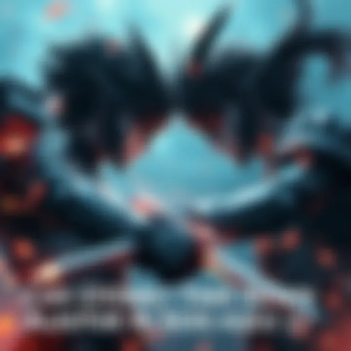 A fierce battle scene showing Gyomei and Alastor in a tense standoff with dynamic poses