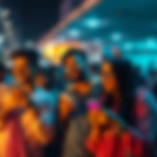 A group of people sharing laughs while looking at their phones, showcasing the humor of Haath Me Khujli memes on social media.