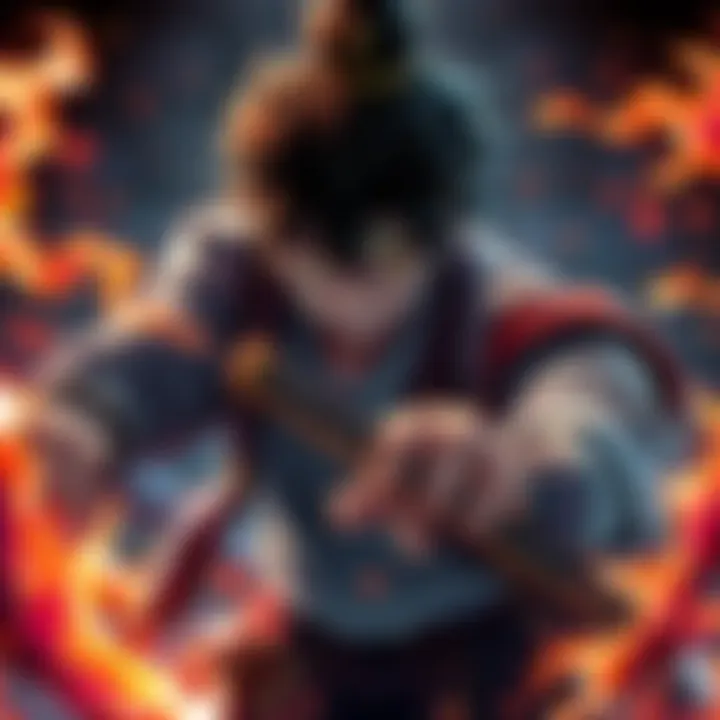 Haganezuka in battle stance Haganezuka stands ready for a duel, showcasing his unique abilities with a fierce expression.