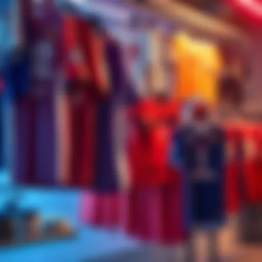 A collection of official Haikyuu jerseys in various designs and colors hanging on display