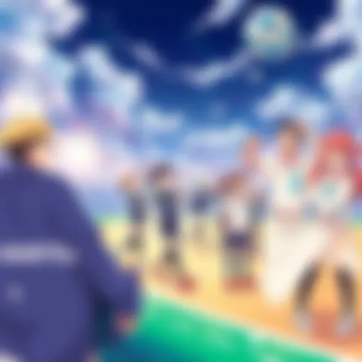 A vibrant illustration of a volleyball team in action, showcasing players in dynamic poses on a court, with a volleyball soaring in the air.