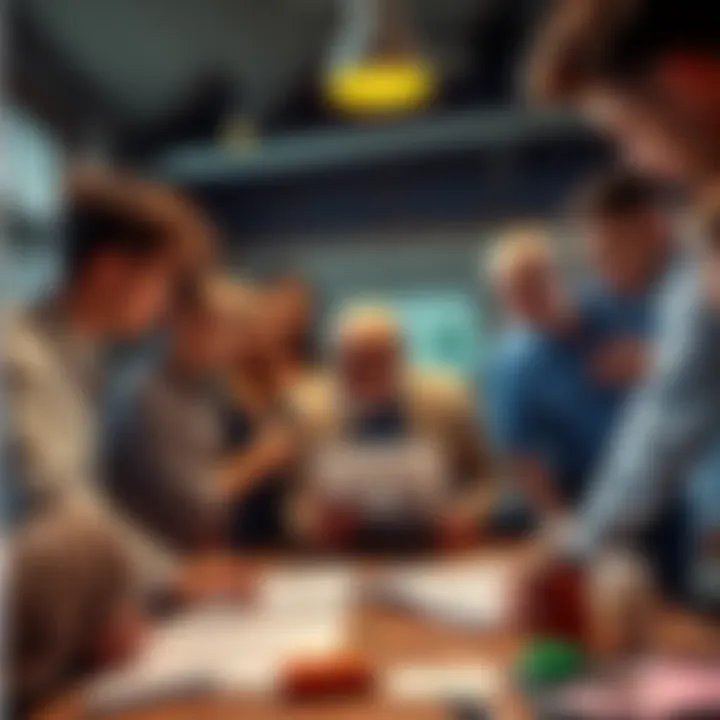 People discussing hair loss treatment A diverse group of people engaging in a passionate discussion about hair loss treatment effectiveness over a table with documents and products