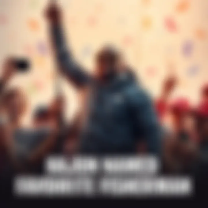Hajun stands proudly holding a fishing rod, surrounded by fans celebrating his victory in the fishing poll.