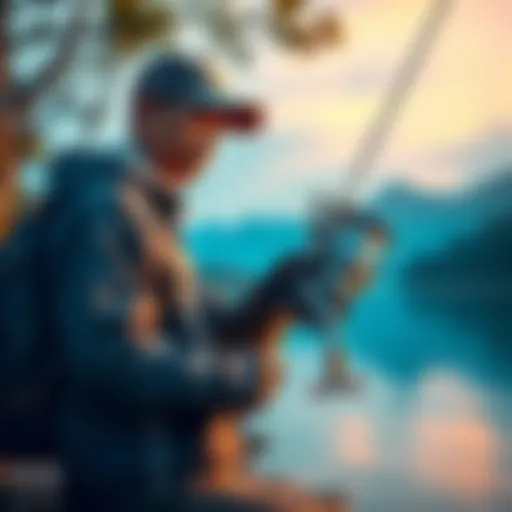 Hajun preparing fishing gear at a lakeside, excited to catch fisheidons.