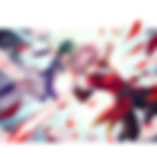 Hakari and Kashimo engage in a heated battle scene, showcasing their unique abilities and intense expressions, set against a dynamic backdrop of energy and movement.