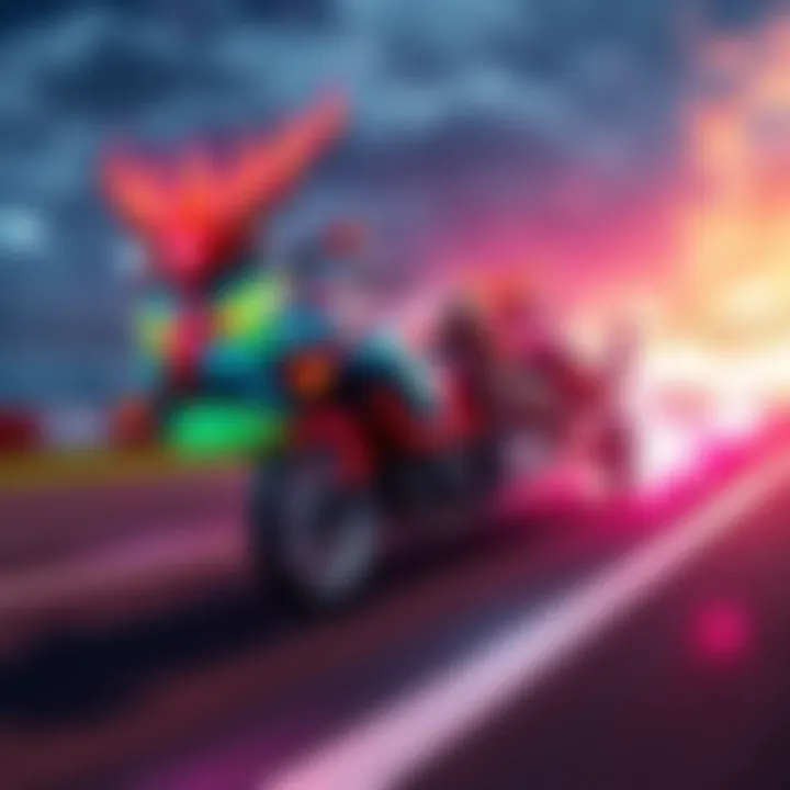 The Hakurei Chariot showcasing its power and speed on the track, leaving a vibrant trail behind.