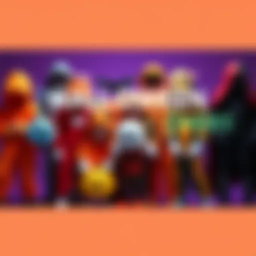 A variety of fun and colorful Halloween onesies for kids and adults displayed together, showcasing different characters and designs.