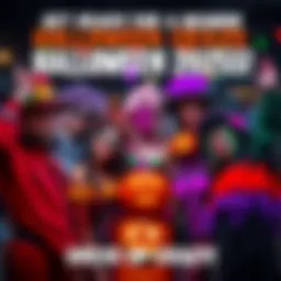 A group of people dressed in wild and colorful Halloween costumes celebrating together