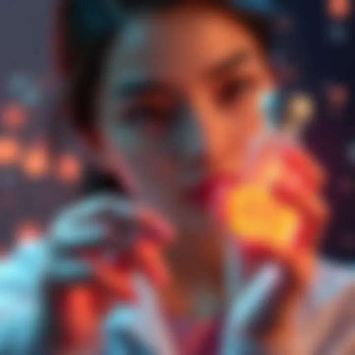 Hana holds a syringe filled with a glowing serum, surrounded by glowing particles symbolizing health and immunity.