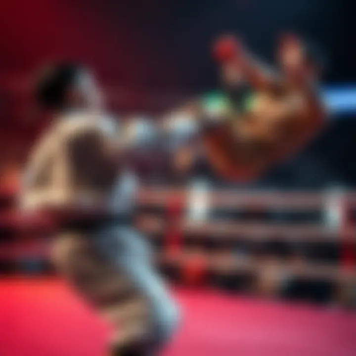 A martial artist, Hanayama, executing a surprising move known as a bish slap during a match, capturing the attention of the crowd.