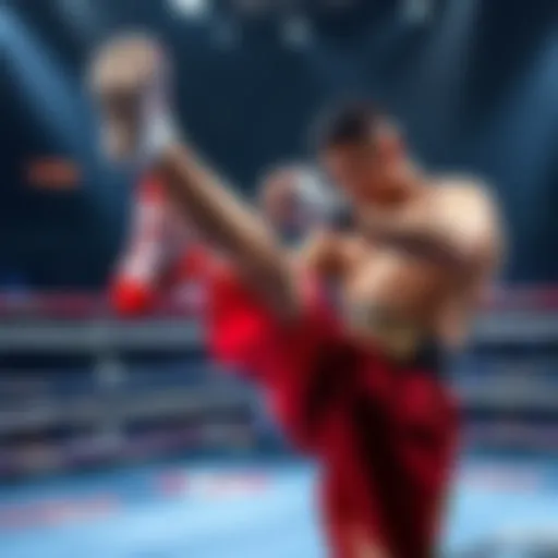 Hanayama performs a roll kick in the ring, showcasing his skill in mimicking moves he's seen during fights.