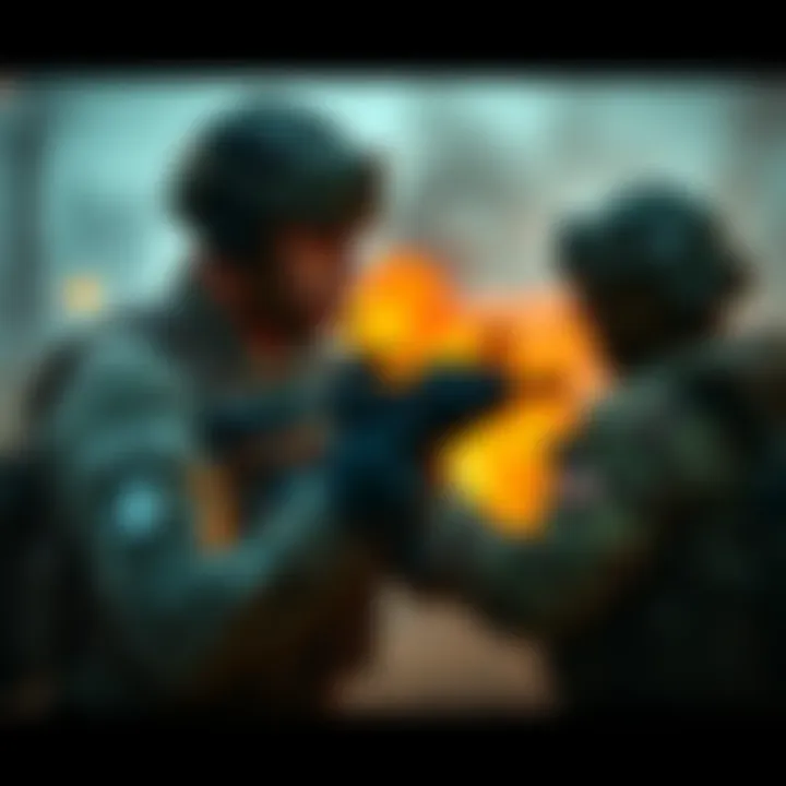 A soldier practicing hand to hand combat with another soldier in a training scenario, showcasing techniques and strategies for close combat.