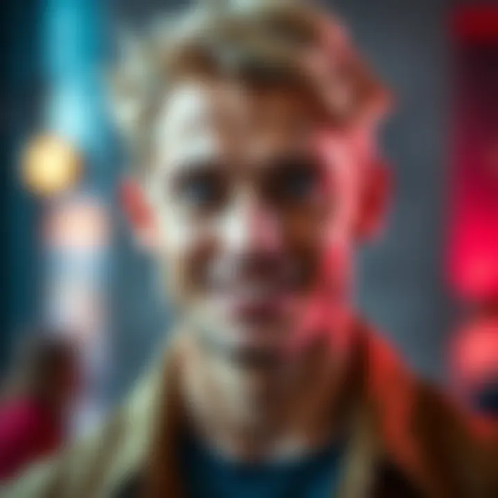 A handsome man with blonde hair and blue eyes smiles confidently, embodying charisma and charm.