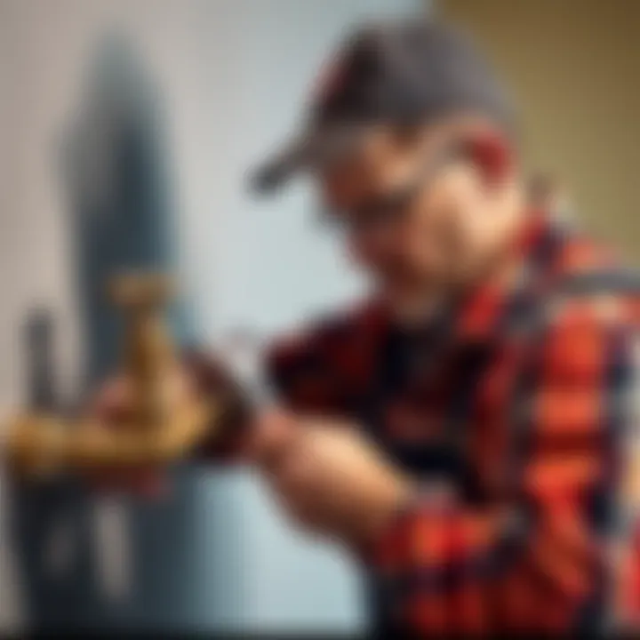 A person repairing a leaky faucet with tools and a wrench