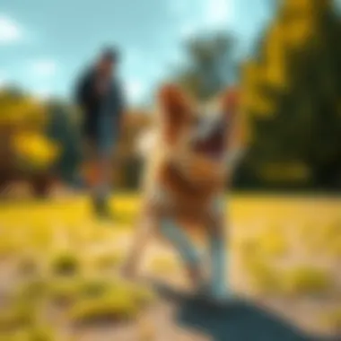 A joyful dog running towards its owner in a sunny park, showcasing the bond between them