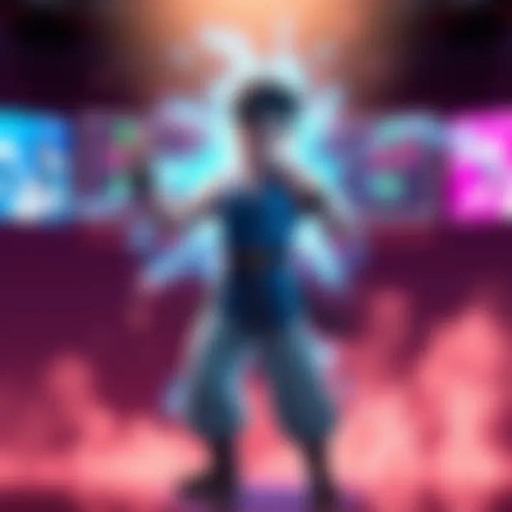 Happy stands confidently in a fighter's stance, surrounded by magical energy, with a bright aura and sparkling effects, symbolizing his transformation.