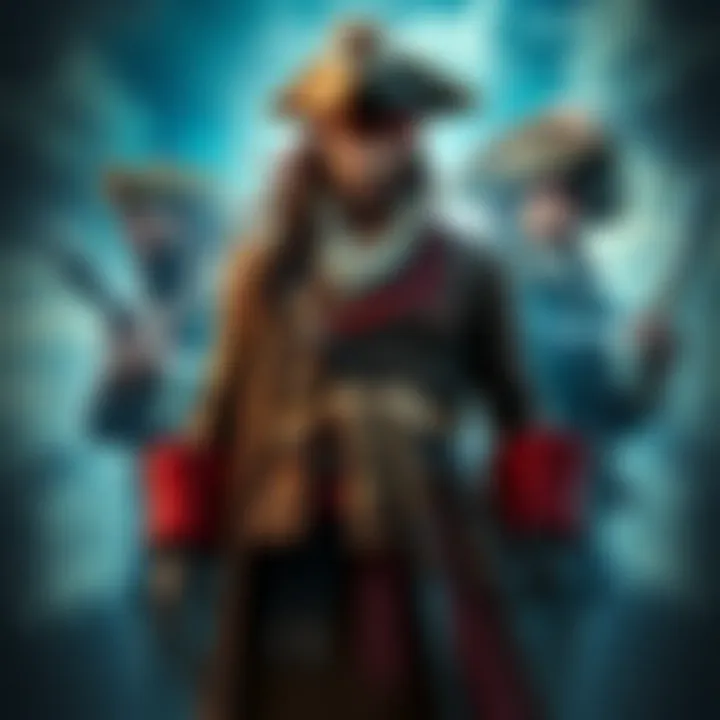 A portrayal of Harald standing confidently with his crew, juxtaposed with images of Roger and Whitebeard, symbolizing rivalry and influence.