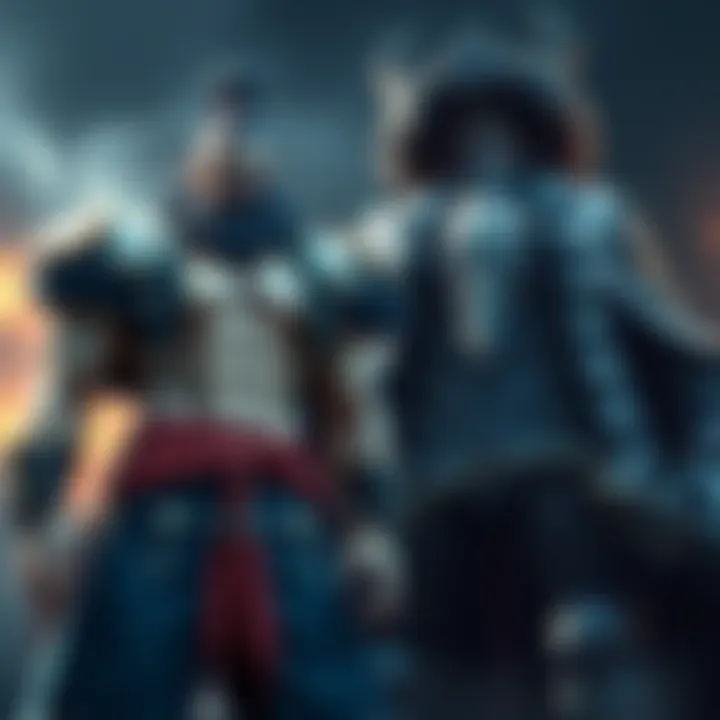 A powerful character named Harald standing confidently next to a legendary figure resembling Whitebeard, showcasing their strength and presence in an intense atmosphere.