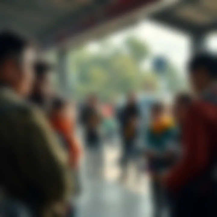 A group of concerned community members gather in a public space, discussing the recent harassment incidents affecting the Taiga community, showing expressions of worry and determination.