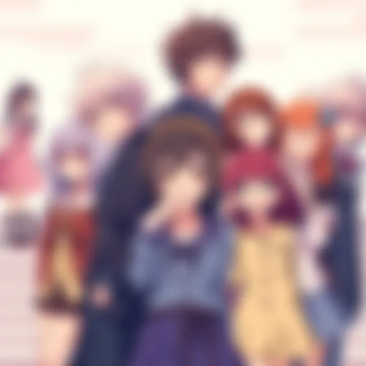 A group of anime characters represents various love interests in a harem setting, showcasing different personalities and styles. Some characters look cheerful while others appear thoughtful, highlight...