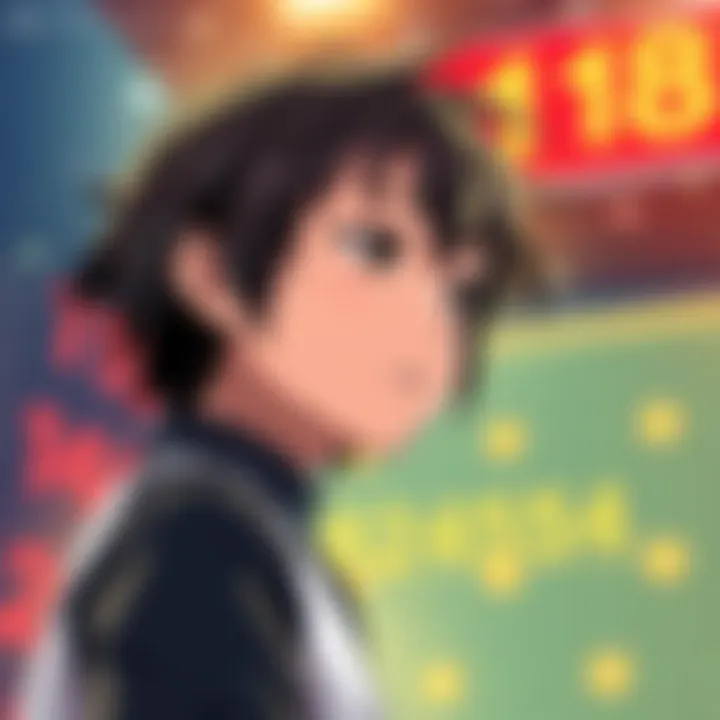Haru stands with a determined expression, reflecting on a long history of losses, with a hopeful backdrop suggesting a potential win, surrounded by mathematical patterns and odds.
