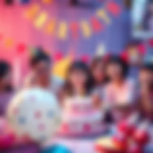 A colorful birthday party scene with decorations, a cake, and fans celebrating Harumi Sakurai's birthday.