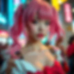 A person showing off a completed Haruno Sakura cosplay with pink hair, a red outfit, and makeup inspired by the character.