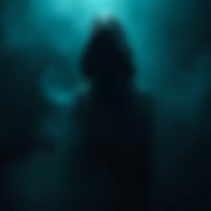 A shadowy figure representing Ghost Reaper Girl surrounded by dark, empty space.