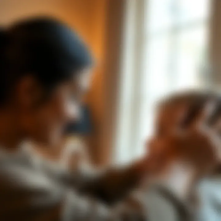 A warm moment where a person is affectionately patting a child's head, showcasing connection and care