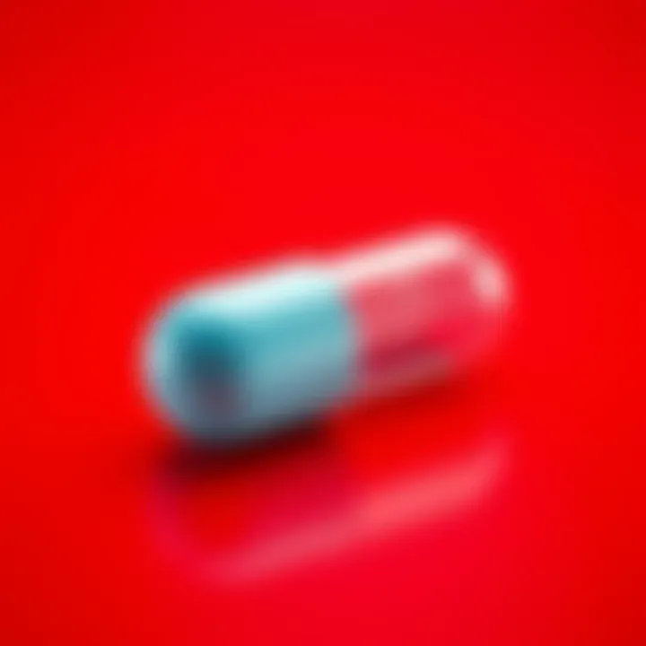A high resolution image of a health capsule set against a vibrant red background, ideal for health-related content.