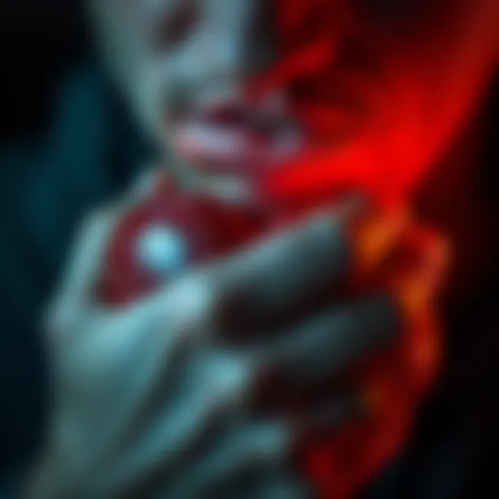 A close-up of a person holding their heart with a pained expression, symbolizing deep emotions and unspoken feelings.