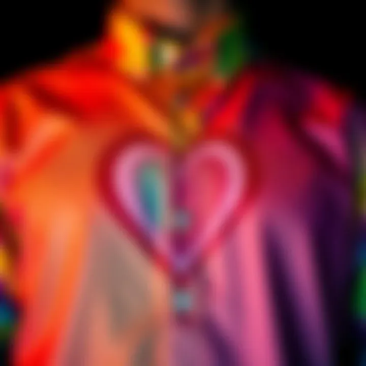 A close-up of a colorful shirt with a heart design, symbolizing personal expression and emotions.