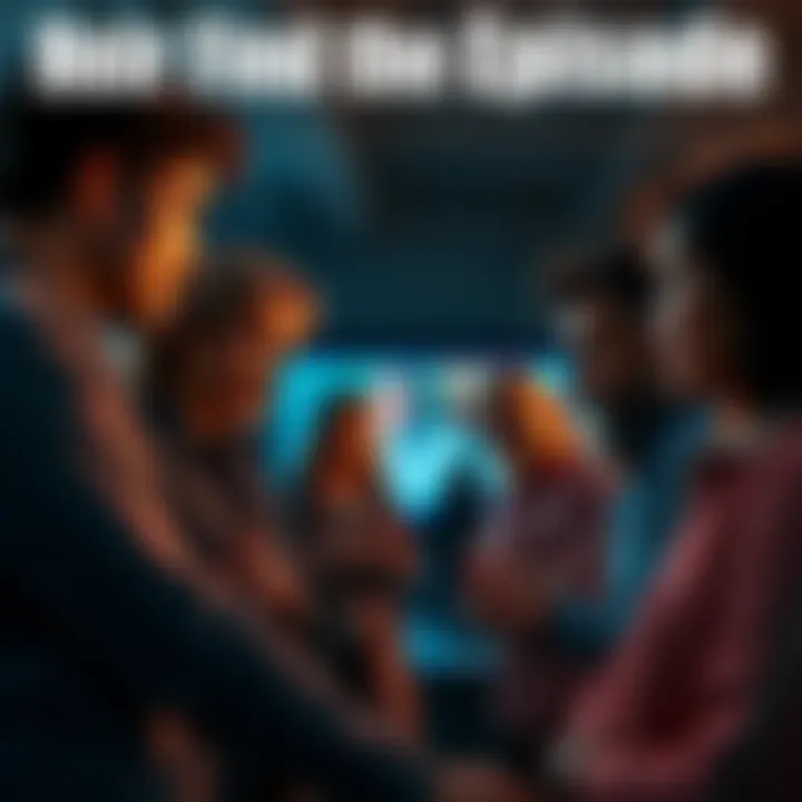 A group of people discussing clues related to a specific TV episode they are trying to identify.