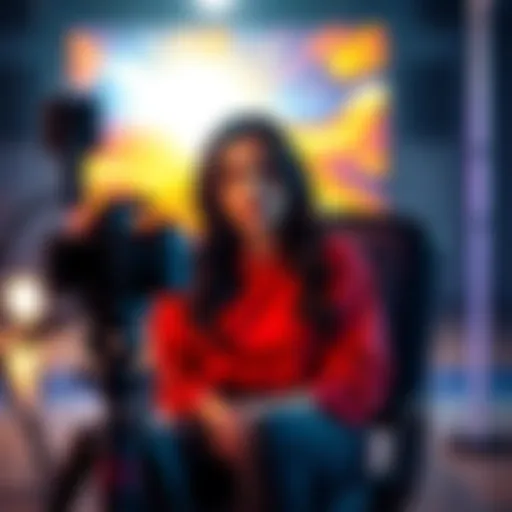 Henya sitting in front of a camera with a bright background, ready to share her future plans during a live stream